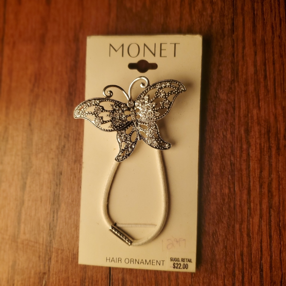 MONET hair band accessory butterfly rhinestones silver tone Vintage